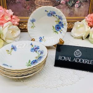 Royal Adderley Cornflower set of 7 berry bowls circa 1940’s.