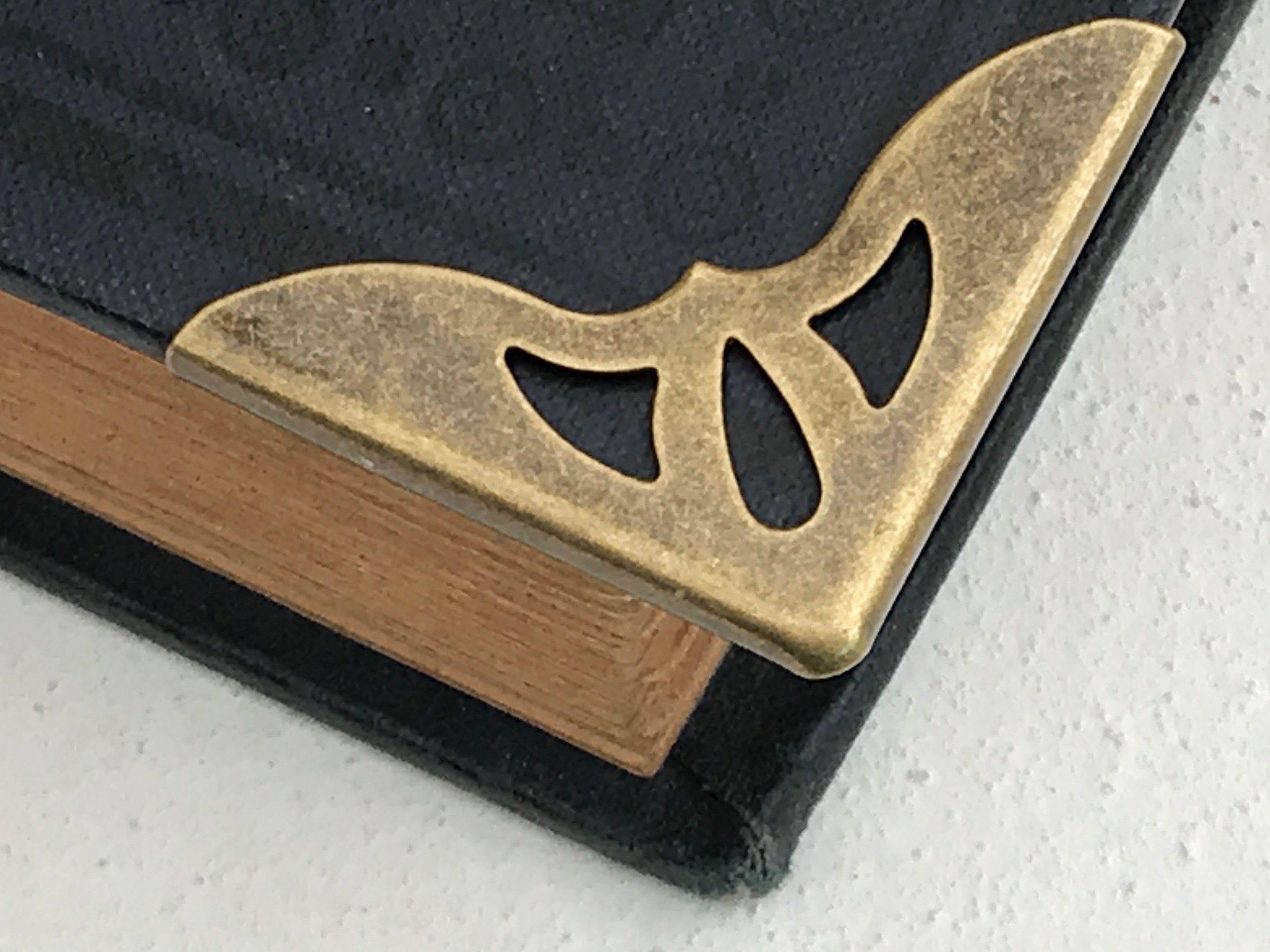 Book Corners, Antique Brass Color, Set of Four Metal