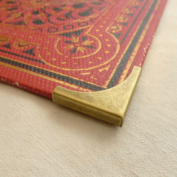 12 Brass Book Corners, Small 22mm Antiqued Metal Protecters,  Embellishments, Bookbinding Supply, Bronze Tone 