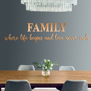 Wooden wall quote, FAMILY where life begins and love never ends