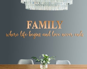 Wooden wall quote, FAMILY where life begins and love never ends