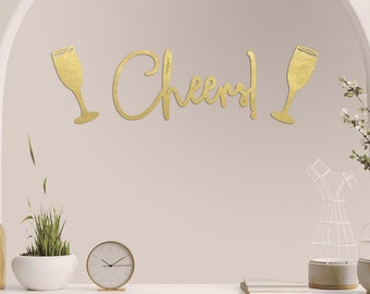 Cheers! With Champagne Flute or Beer Glass Laser Cut Wooden Wall Quote