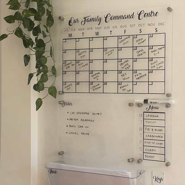 Acrylic Wall Calendar Menu Plan Family Command Centre