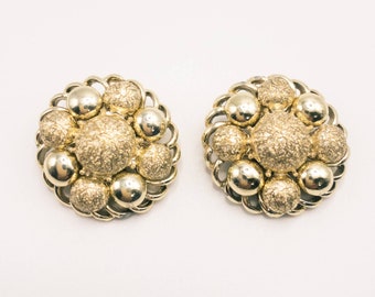 Coro Goldtone Round Cluster Clip Earrings Smooth textured Beads