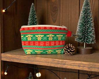 Grogu Christmas Zipper Pouch - Handmade Bag