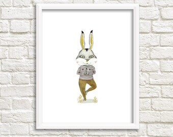 Yoga Bunny Illustration, Art Print