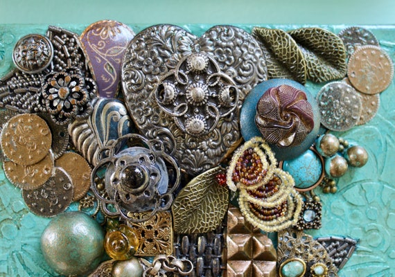 Steampunk Found Object Collage – 12 Mini Canvases in One