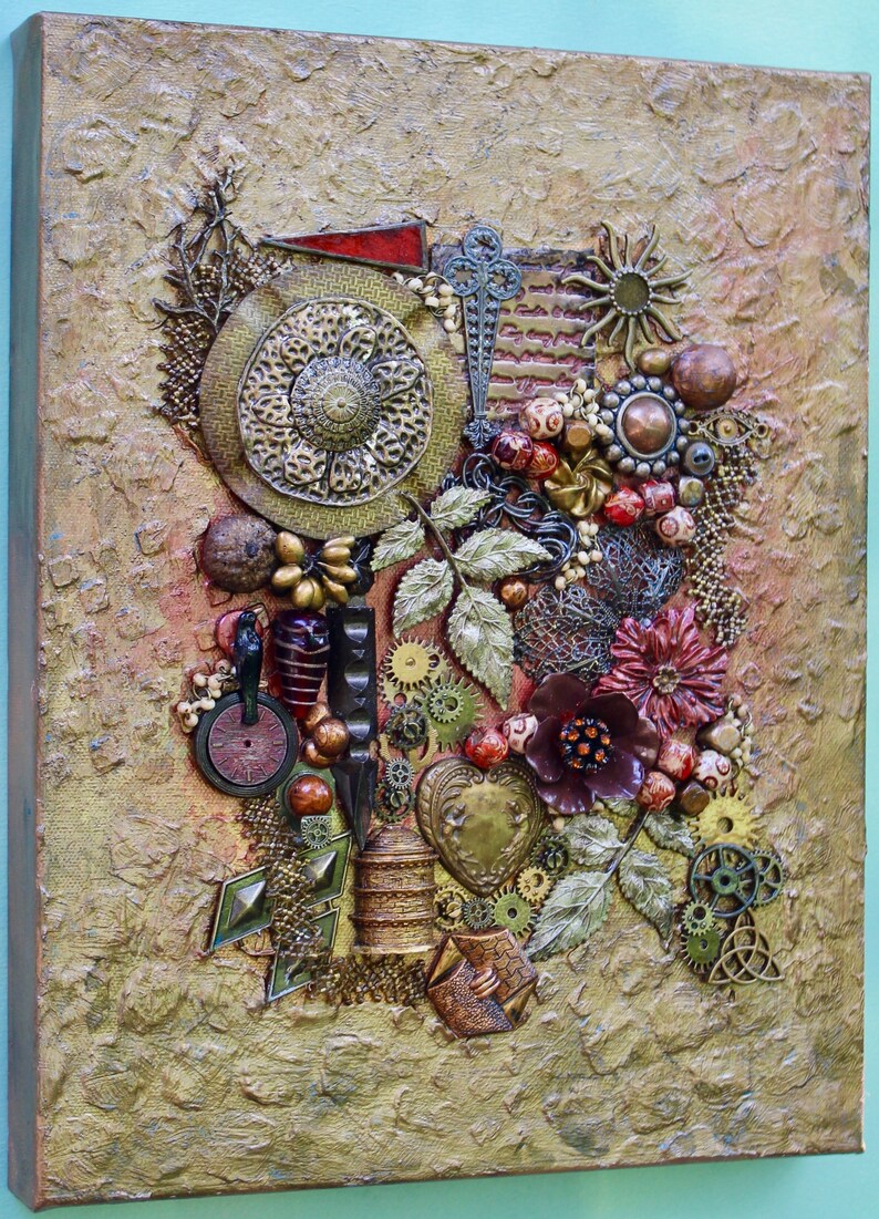 Found Objects Collage Art 3D Floral Decor Autumn Original - Etsy