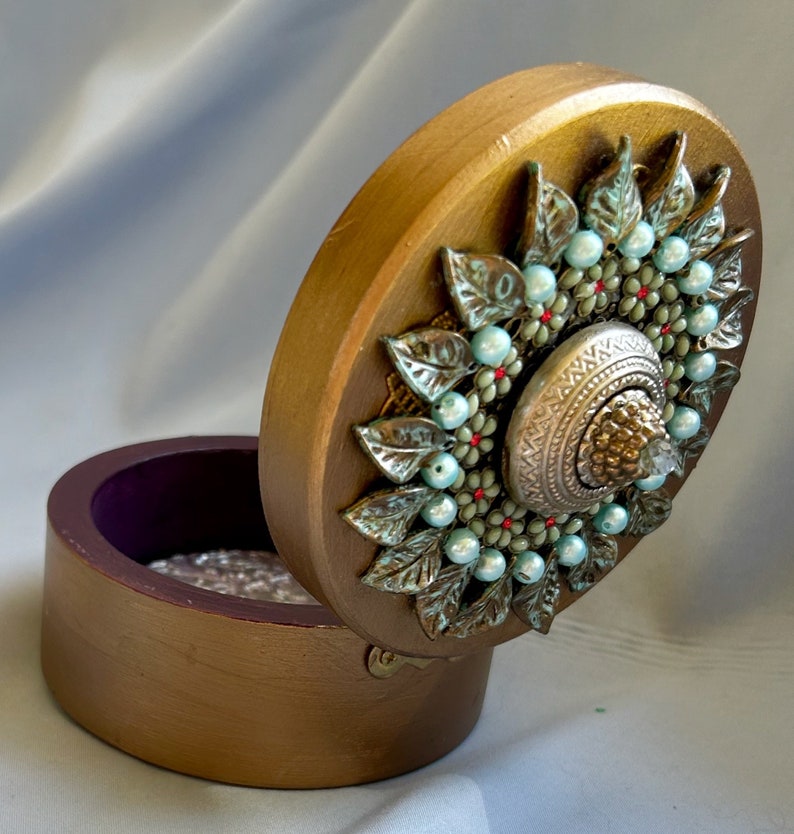 Keepsake Hinged Box Embellished Wood Box Found Object Art Handcrafted