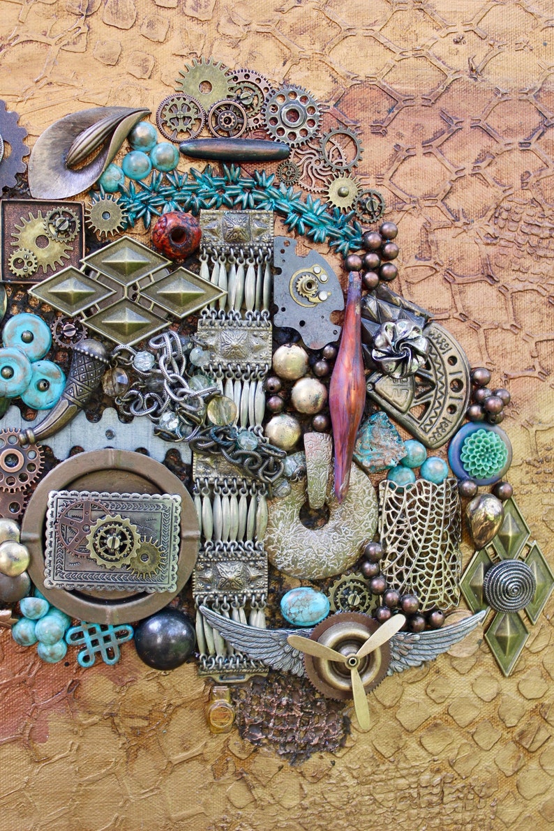 Steampunk decor Found objects art Assemblage clock collage | Etsy