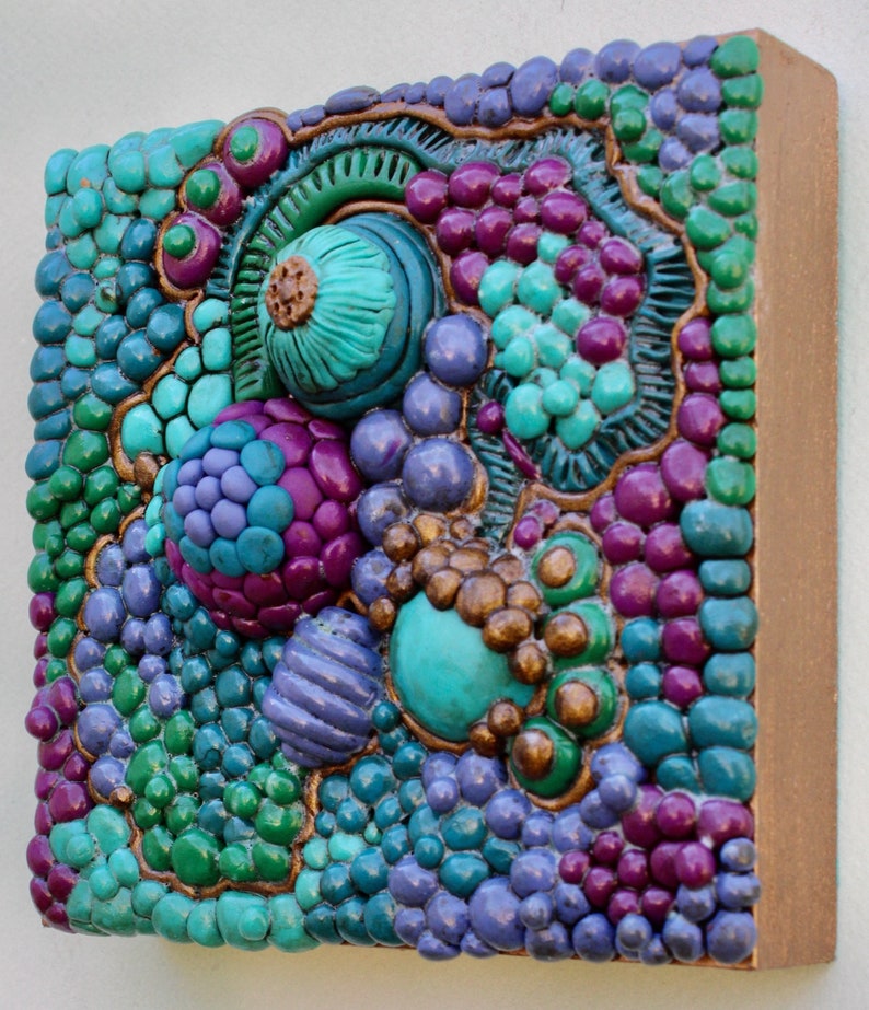 Polymer clay art Clay wall art 4in art Polymer clay decor 3D Clay decor Abstract wall art Assemblage No paint all clay image 2