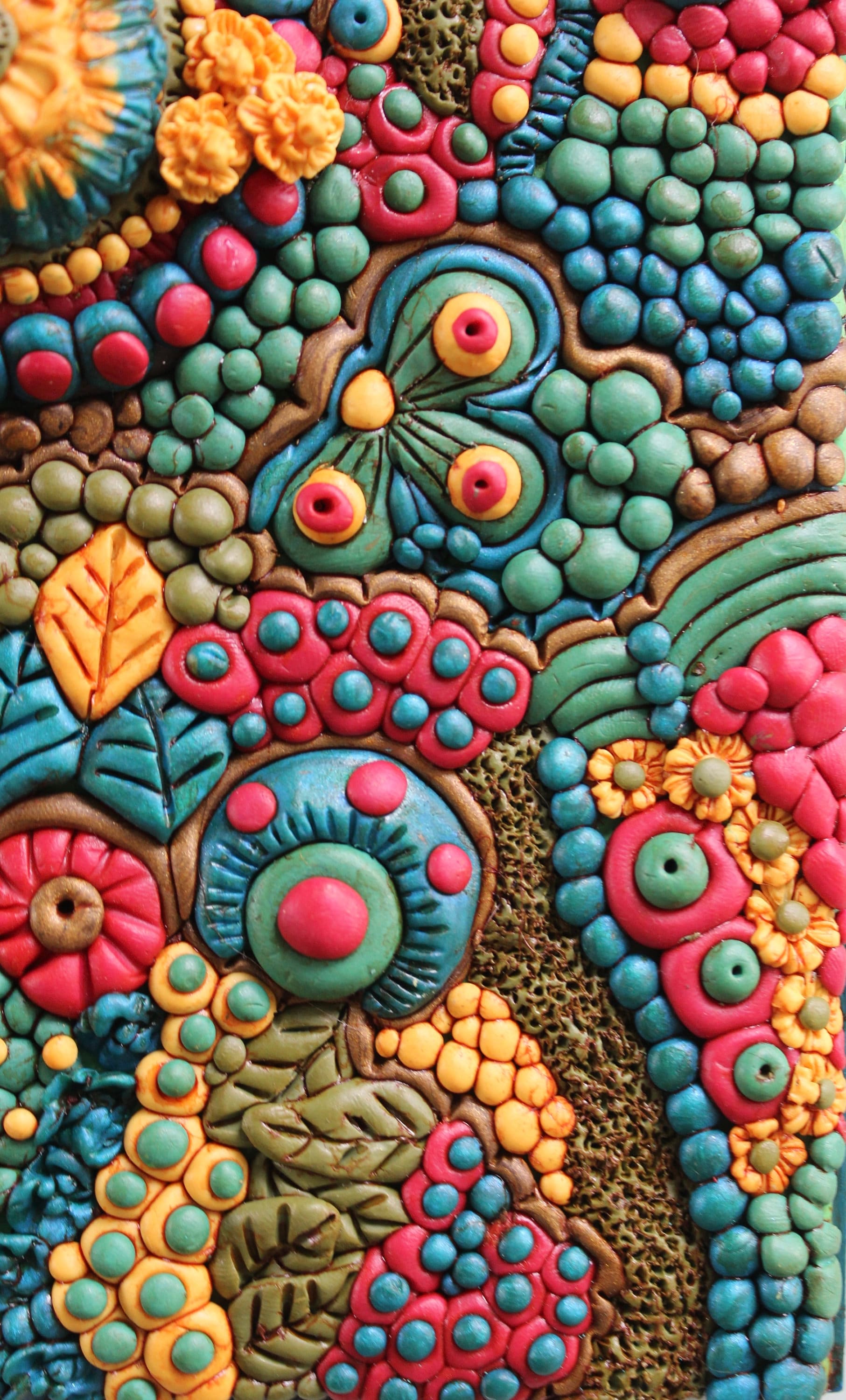 Clay Wall Hanging Polymer Clay Wall Art 3D Clay Wall Art Clay Decor Clay on Wood Assemblage Art