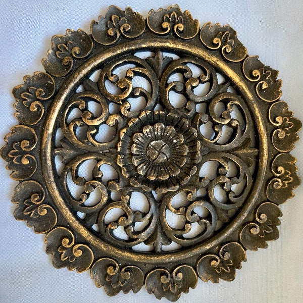Vintage medallion - Decorative wall medallion - Single faced ornate round - 3D wall art - Assemblage supplies - Assemblage focal point