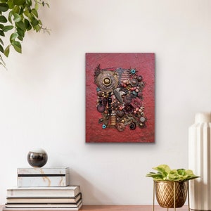 Found objects art – Assemblage wall art - 3D mixed media - 3D wall art - Steampunk wall art - Vintage found objects - Found object collage