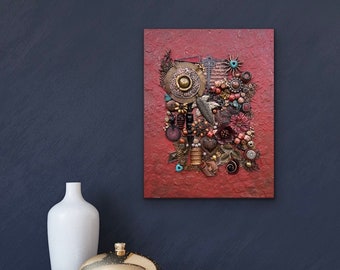 3D mixed media - Found objects art – Assemblage wall art - 3D wall art - Steampunk wall art - Vintage found objects - Found object collage