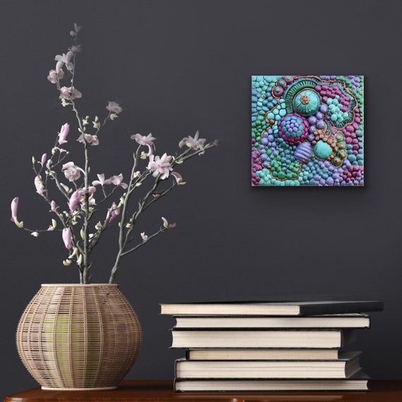 Polymer Clay Art Clay Wall Art 4in Art Polymer Clay Decor 3D Clay Decor  Abstract Wall Art Assemblage No Paint All Clay 