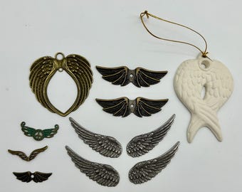 Wing embellishments - Wing charms - Bronze angel wings - Silver Tim Holtz metal wings - 3D supplies mixed media assemblage - Large wings