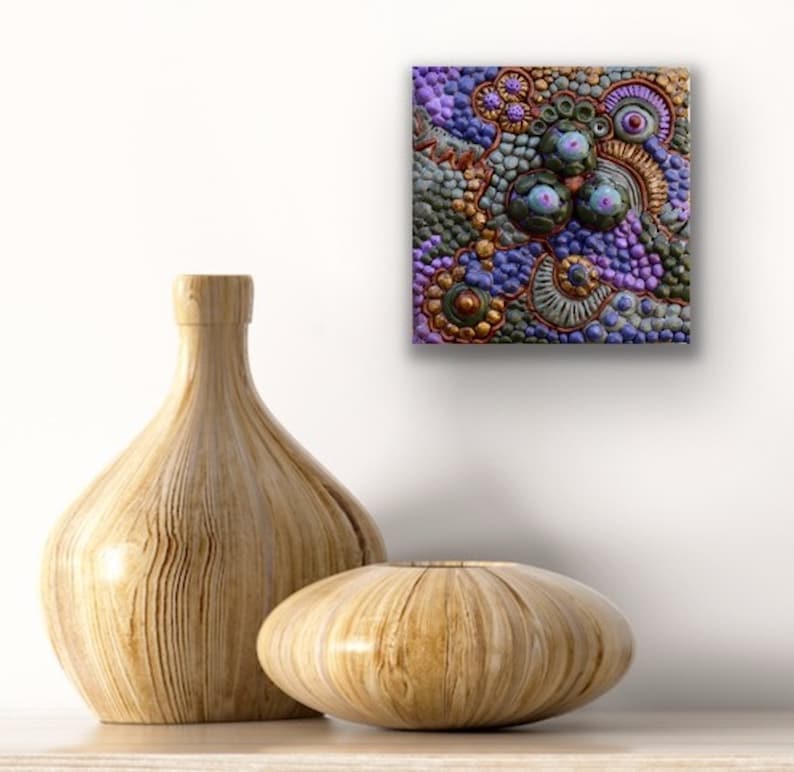 3D Clay decor Polymer clay art Clay wall art 4in art Polymer clay decor Abstract wall art Easel included No paint all clay image 1