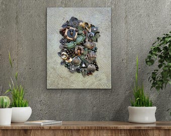 Found objects collage – Assemblage wall art - Mixed media collage - Assemblage collage - Conversation piece - Assemblage  - Upcycled art
