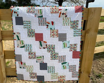 Baby quilt or toddler quilt with ON THE GO theme