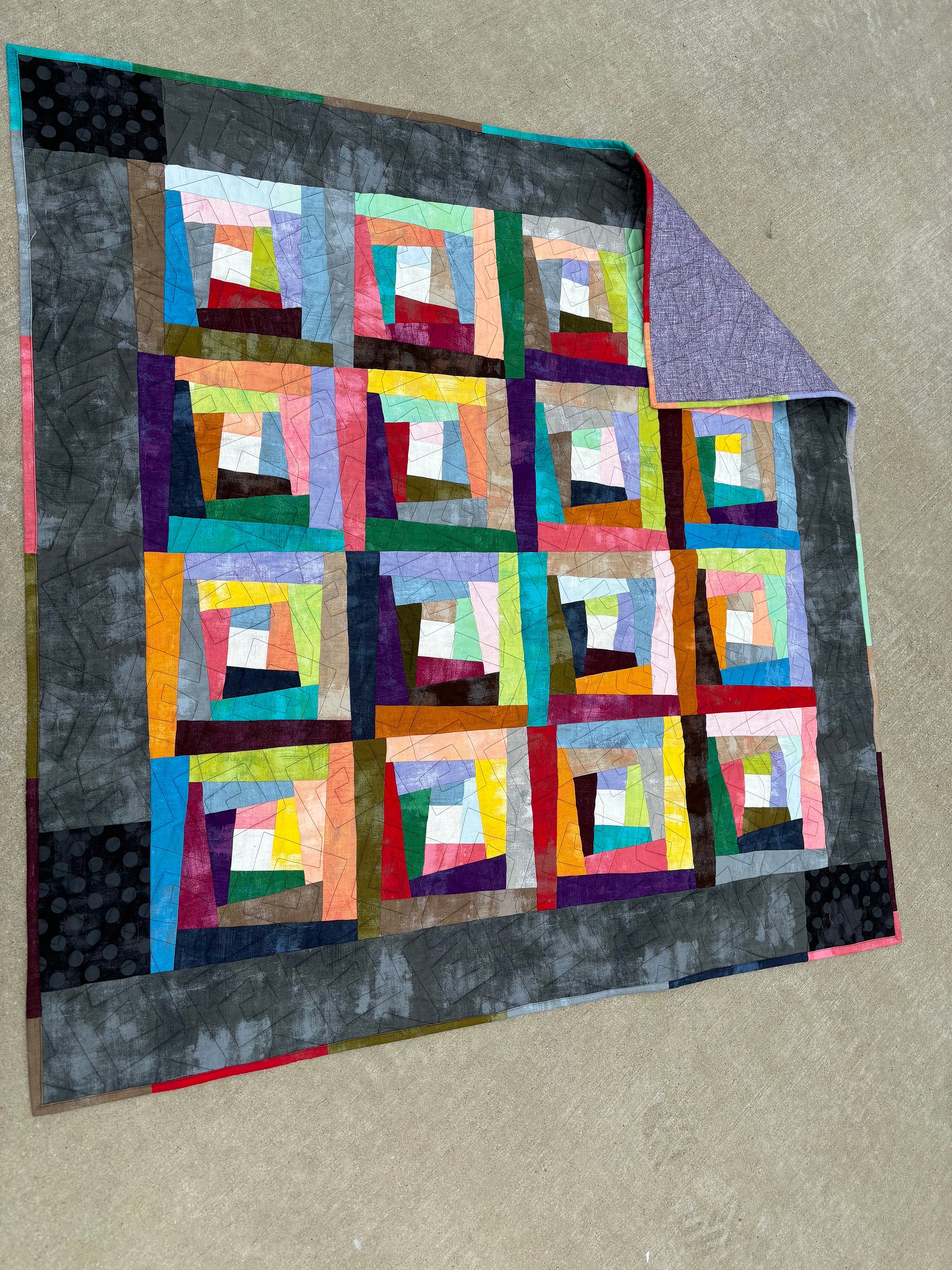 TWISTED Log Cabin 50”x50”.  For lap quilt maybe for wheelchair or just sitting in chair