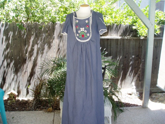 Joseph Magnin Blue with White Dots Maxi Dress