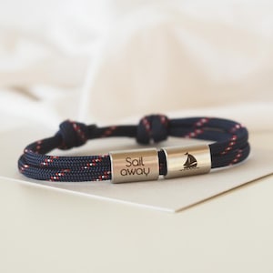 Personalized sailing rope bracelet "Sail Away" with sailboat engraving | Maritime jewelry for adventurers