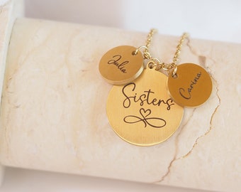 personalized engraving necklace made of stainless steel sisters gift siblings customizable coin chain family