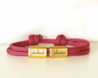 Schulkind Armband personalisiert mit Namen, Edelstahl, Schultüte, Einschulung, Mädchen