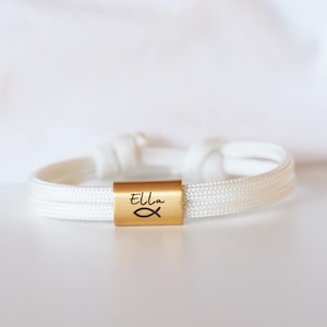 Communion bracelet with name and fish engraved from sail rope, gift for first communion, confirmation, baptism