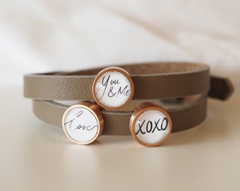 Personalized leather bracelet with individual sliding beads, family bracelet, children's names