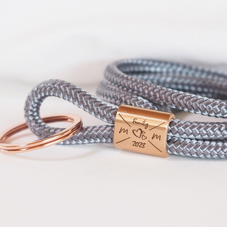 Lanyard made of sailing rope personalized with engraving Family key ring engraved stainless steel image 2