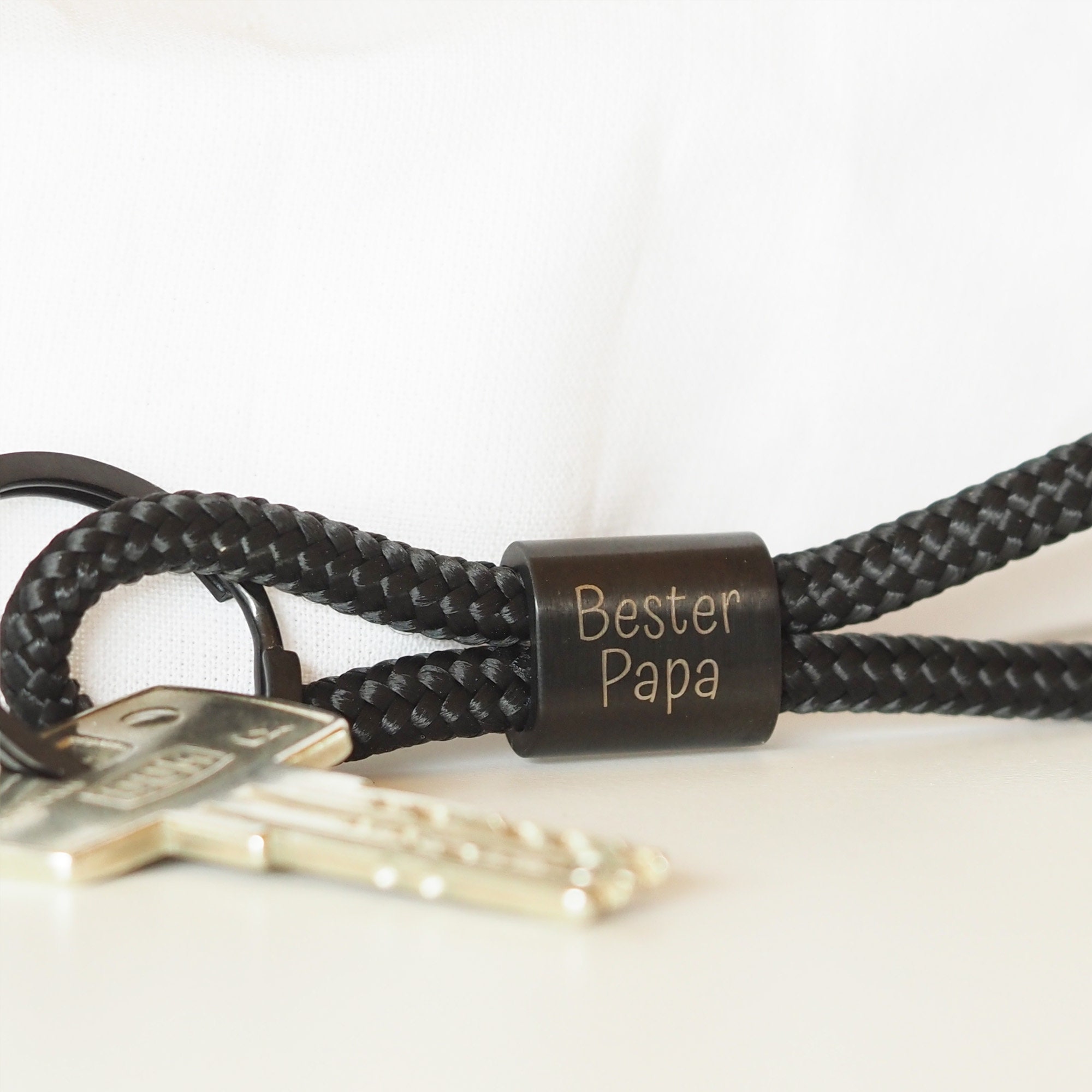 Personalisierter Schlüsselanhänger aus Segeltau handgestempelt | Bester Papa | Vatertag