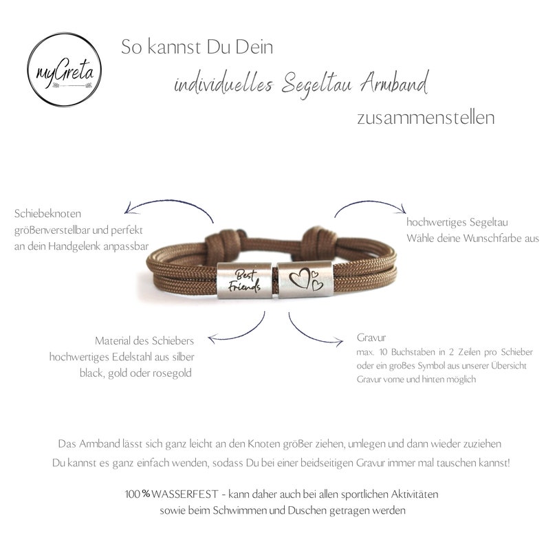 Segeltau Armband mit Namen graviert Kommunion Konfirmation Firmung Bild 3