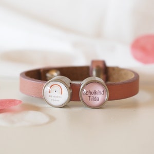 Bracelet en cuir personnalisé myGreta pour écolier avec perles coulissantes individuelles, nom, cône d'école, encouragement, première année