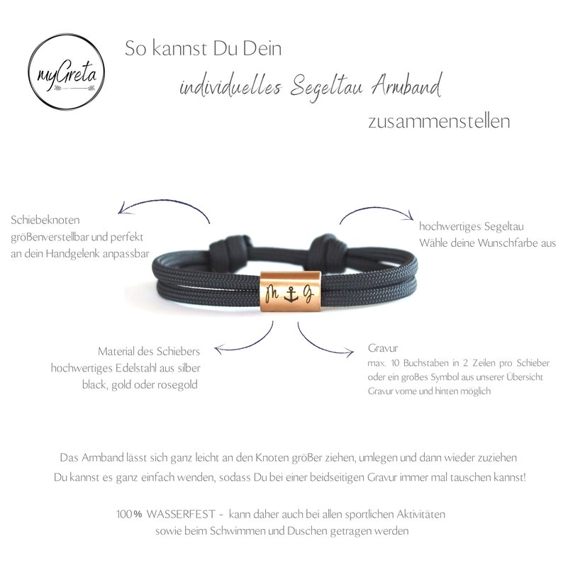 Mädchen Armband mit Namen und Fisch aus Segeltau graviert Kommunion Konfirmation Firmung Bild 2