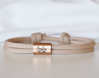 Bracelet pour fille gravé avec prénom et poisson en corde à voile | Communions | Confirmation | Confirmation