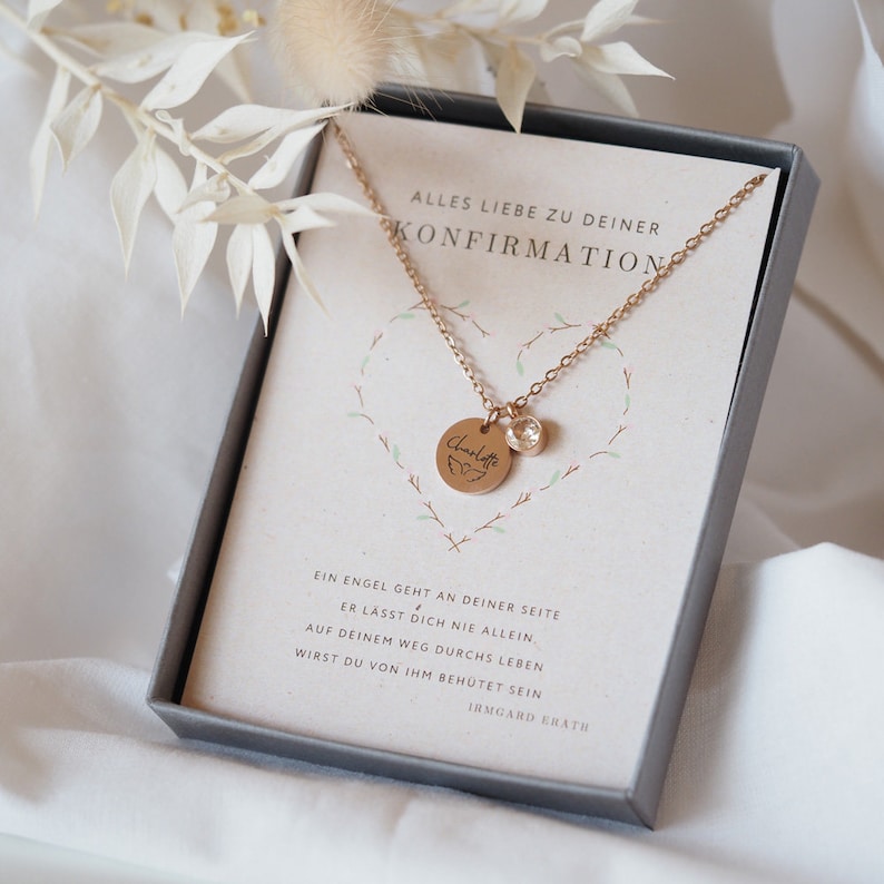 gepersonaliseerde ketting cadeau communie geboortesteen gravure plaat ketting bevestiging afbeelding 1