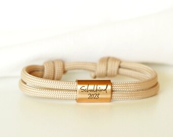 School child girl bracelet with engraving personalized with name, sailing rope, made of stainless steel, school bag