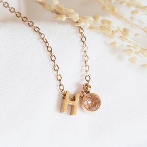 Personalisierte Kette mit Buchstaben Geburtsstein Halskette Namenskette