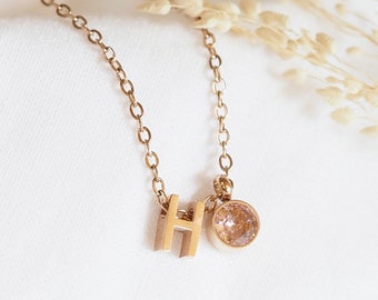 Gepersonaliseerde ketting met letter Geboortesteen ketting Naam ketting