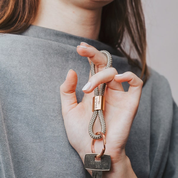 Personalized keychain made of sailing rope with engraving, godmother