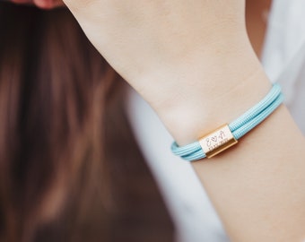 Bracciale in corda da vela con incisione desiderata, data di nascita, acciaio inossidabile, festa della mamma, idea regalo