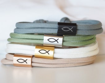 Personalisiertes Armband mit Fisch aus Segeltau graviert | Kommunion | Konfirmation | Firmung