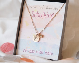 personalisierte Kette Geschenk Einschulung Geburtsstein Gravurplättchen Halskette Schulkind