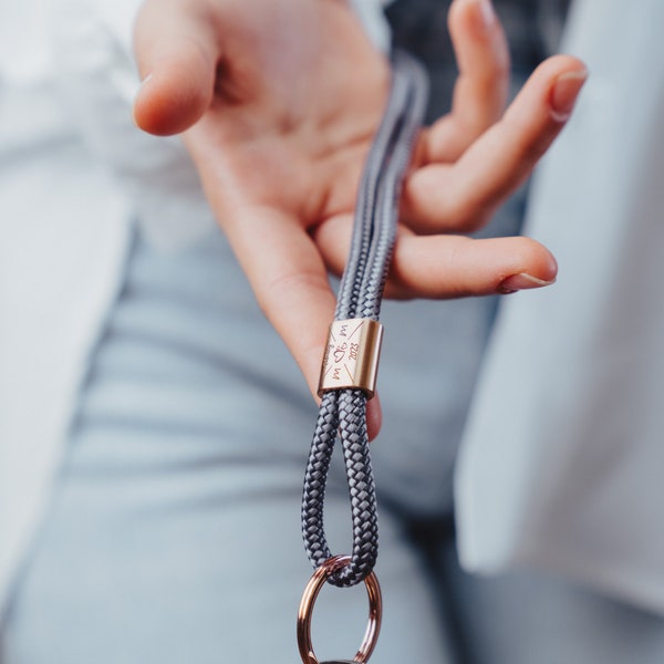 Personalisiertes Schlüsselband aus Segeltau mit Gravur  Family  Schlüsselanhänger Edelstahl graviert