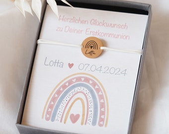 personalisierte Armbändchen mit Namen Geschenk Erstkommunion Gravurplättchen Konfirmation