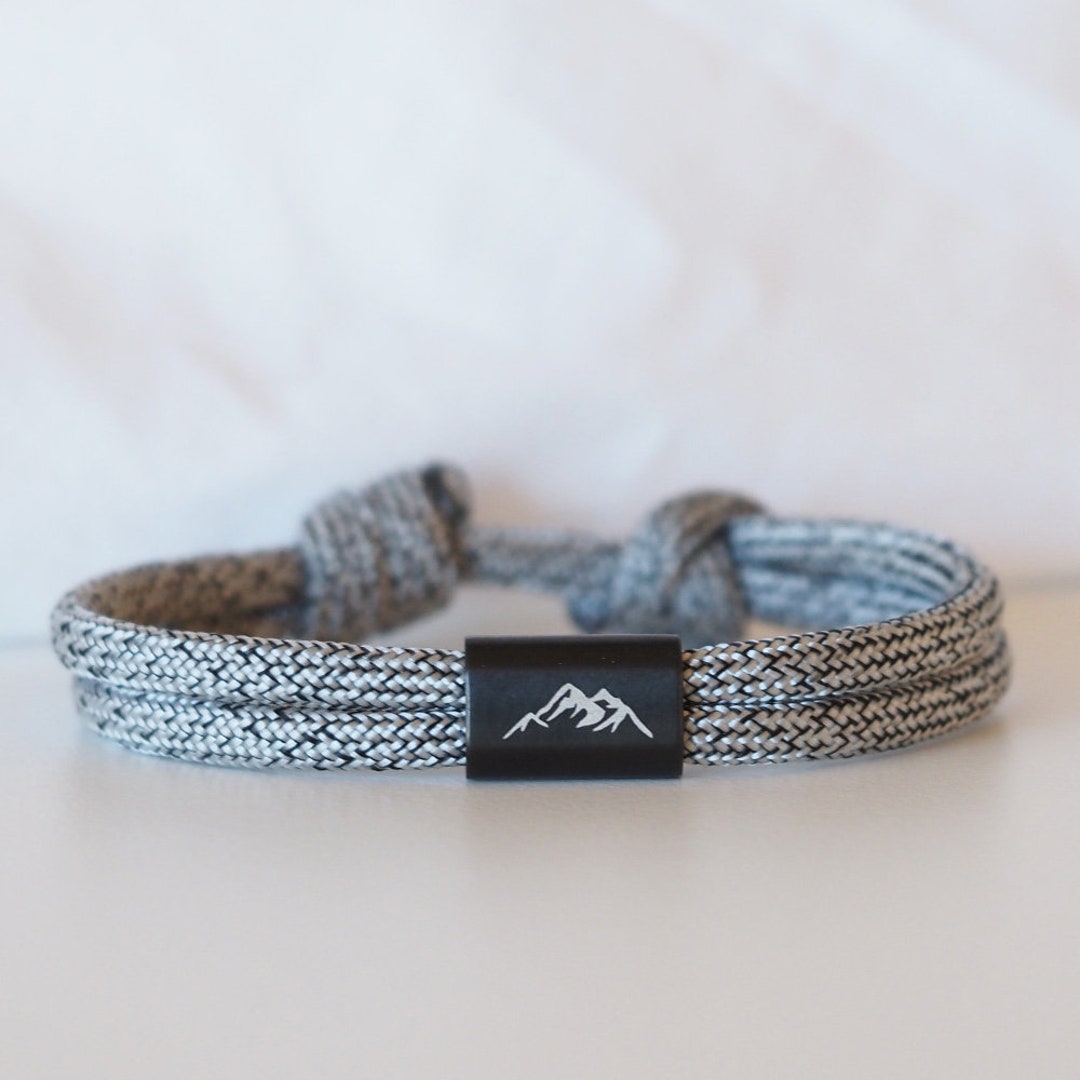 Mountaineer Engraving Bracelet With Mountain Motif, Personalized