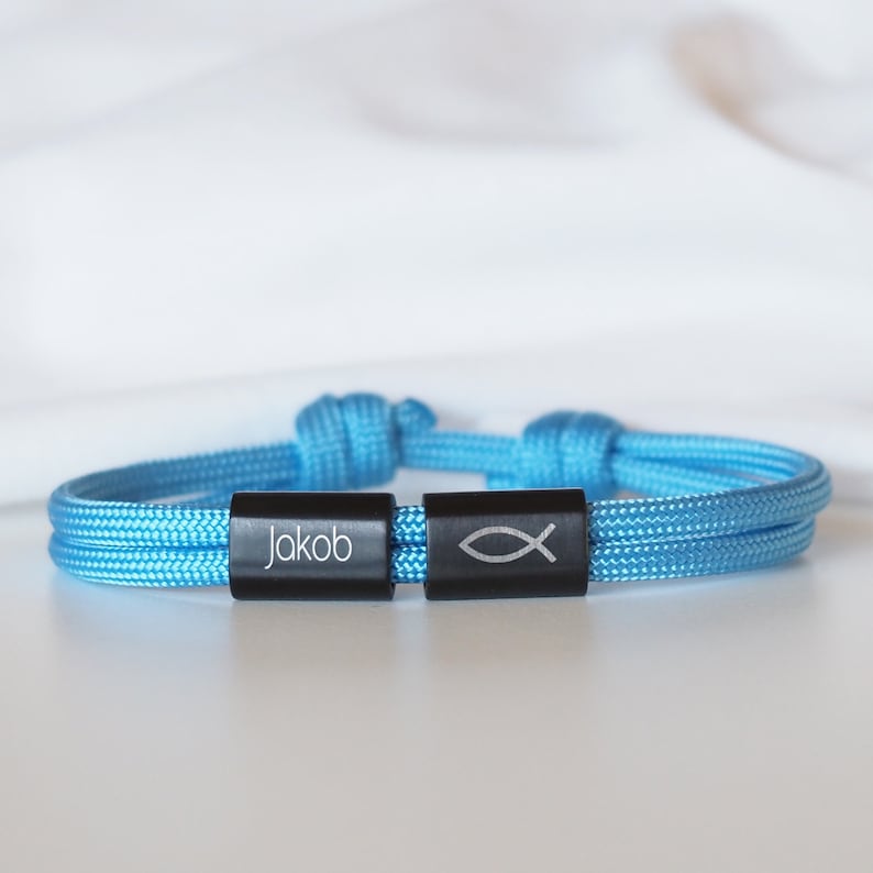 Bracelet engraved with name and fish made of sailing rope Communion Confirmation Confirmation image 9