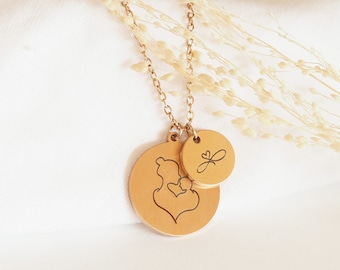 Ketting naam gepersonaliseerd cadeau moeder aanpasbare gravure plaat ketting moeder en kind